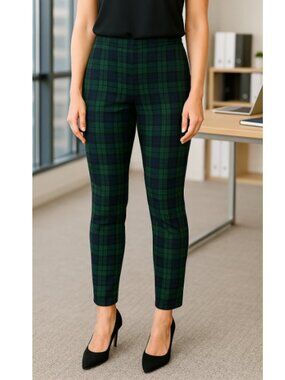 NWOT- GAP green and blue plaid ponte knit leggings- size M